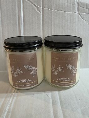 BATH AND BODY WORKS AROMATHERAPY VANILLA PATCHOULI SINGLE WICK CANDLE X2